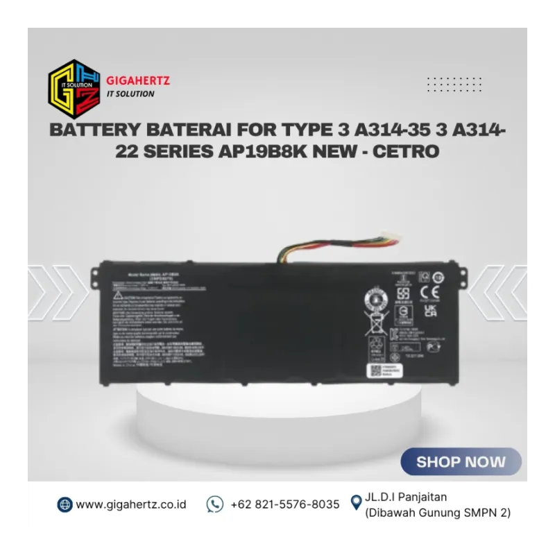 BATTERY BATERAI FOR TYPE 3 A314-35 3 A314-22 SERIES AP19B8K NEW - CETRO