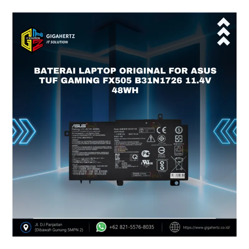 Baterai Laptop Original For Asus TUF Gaming FX505 B31N1726 11.4V 48Wh