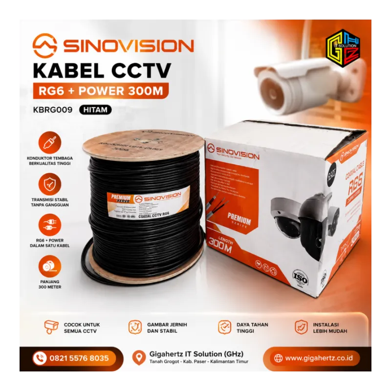 Kabel CCTV SINOVISION RG6 + Power 300M (Hitam)