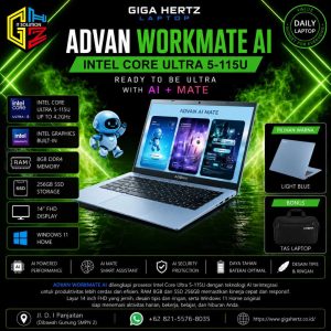 ADVAN WORKMATE AI Intel Core Ultra 5-115U Intel Graphics RAM 8GB SSD 256GB Layar 14" FHD Windows 11 Warna Light Blue