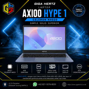 AXIOO HYPE 1 CELERON N4020 DOS RAM 4GB / SSD 128GB / UHD Graphics / Layar 14” Warna Blue & Grey