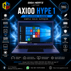 AXIOO HYPE 1 CELERON N4020 DOS RAM 8GB / SSD 128GB / UHD Graphics / Layar 14” Warna Blue & Grey