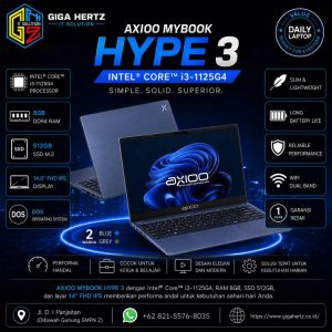 AXIOO MYBOOK HYPE 3 i3-1125G4 DOS RAM 8GB / SSD 512GB / Layar 14” FHD IPS Warna Blue & Grey