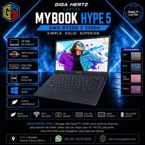 AXIOO MYBOOK HYPE 5 AMD RYZEN 5 3500U WIN 11 RAM 8GB DDR4 / SSD 256GB NVME / Layar 14” FHD IPS Warna Grey, Blue, Pink Sakura & Purple