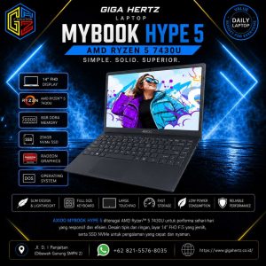 AXIOO MYBOOK HYPE 5 AMD RYZEN 5 7430U DOSRAM 8GB DDR4 / SSD 256GB NVME / Radeon Graphics / Layar 14” FHD Warna Grey