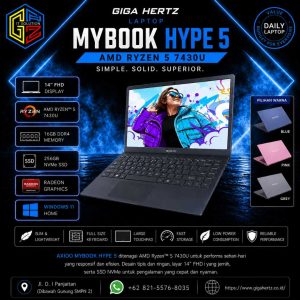 AXIOO MYBOOK HYPE 5 AMD RYZEN 5 7430U WIN 11 RAM 16GB DDR4 / SSD 256GB NVME / Radeon Graphics / Layar 14” FHD